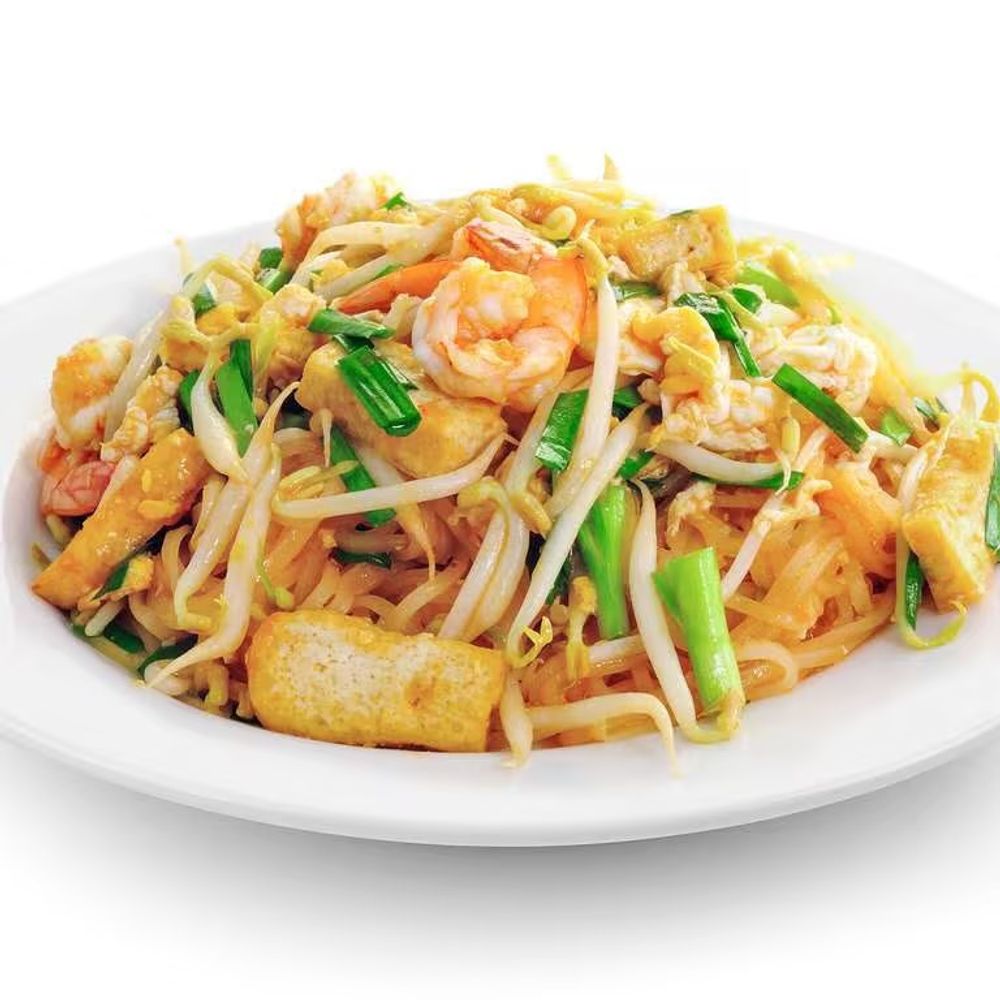 Shrimp pad thai stir fried with bean sprouts, chives and seasonings at Bamboo Moon Chinese&Japanese Bubble Tea, an Asian Fusion Restaurant in Randolph