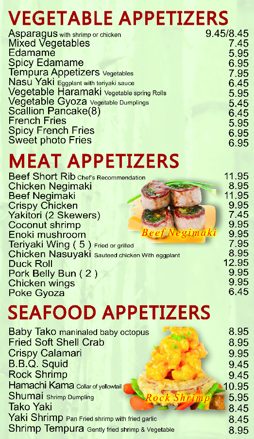 Take Out Menu BamBoo Ya Japanese Restaurant &Bar
