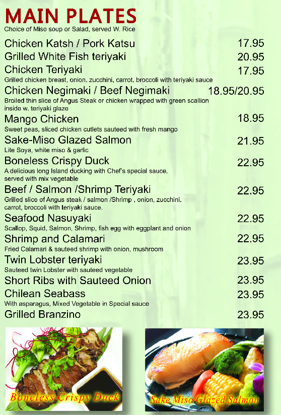 Take Out Menu BamBoo Ya Japanese Restaurant &Bar