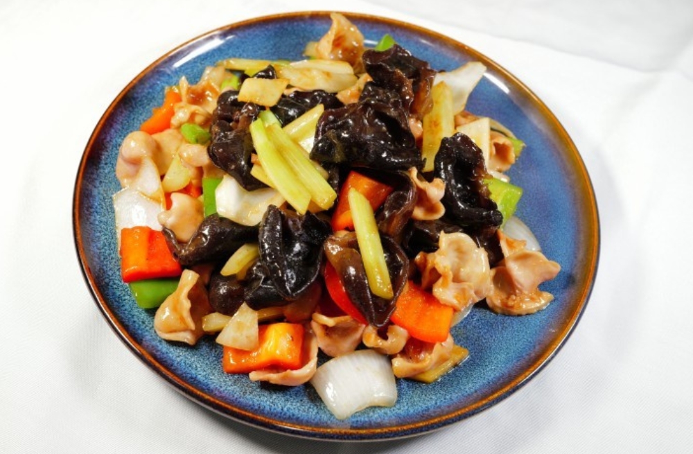 Black fungus and pork belly stir-fried with colorful vegetables, fresh and tasty at Bao Kee Restaurant, a Chinese Restaurant in Hacienda Heights