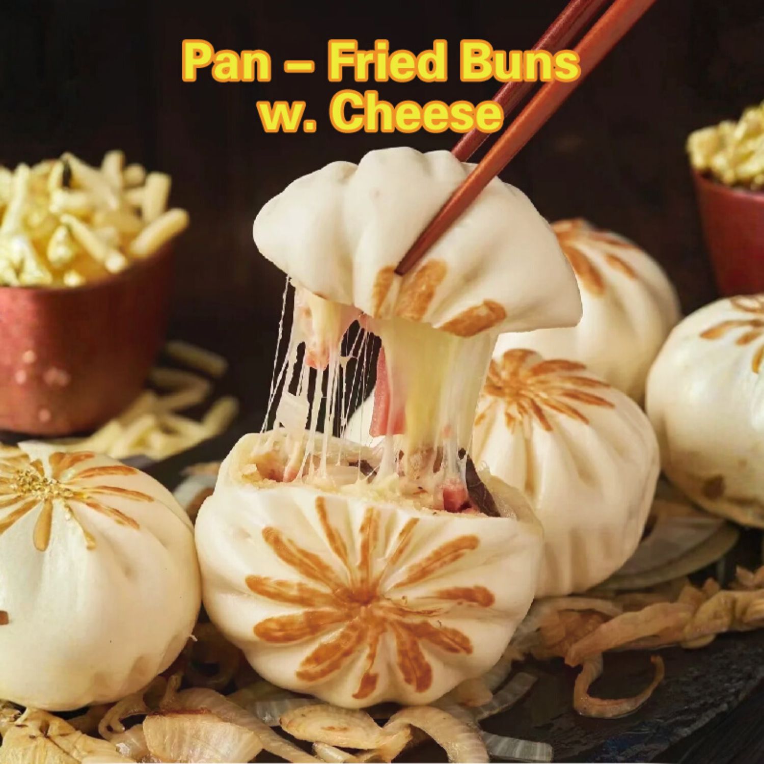 Pan-fried buns with stretchy melted cheese filling at Bao Noodle House, a Chinese Restaurant in New York