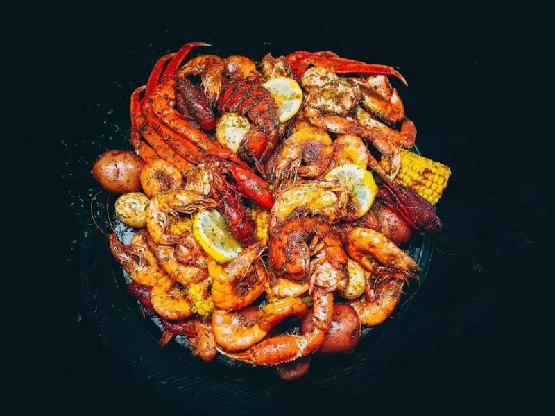 Hearty seafood boil with shrimp, crab, corn, potatoes and fresh lemon at Bayou Crab, a Seafood Restaurant in Lake Jackson
