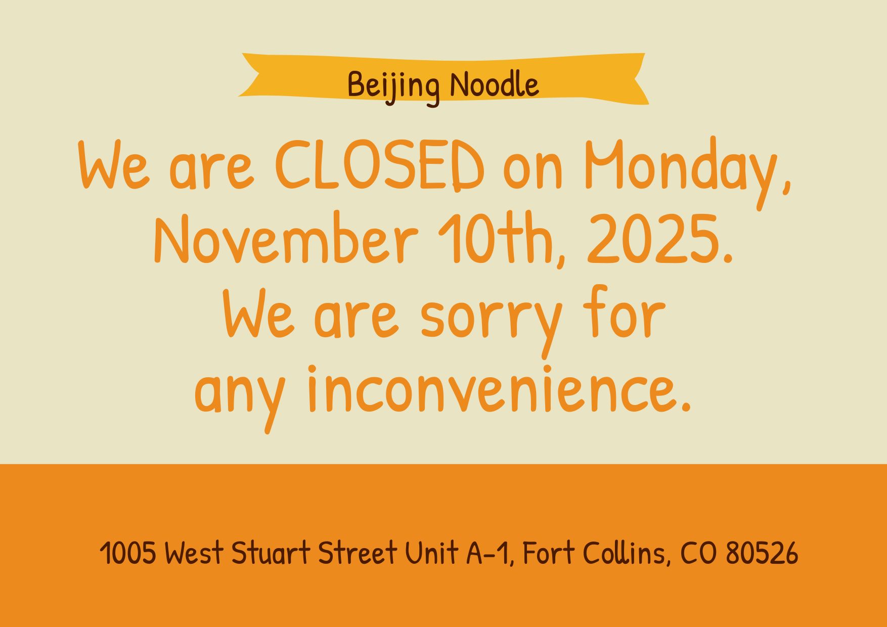 We are CLOSED on Monday, November 10th,2025.