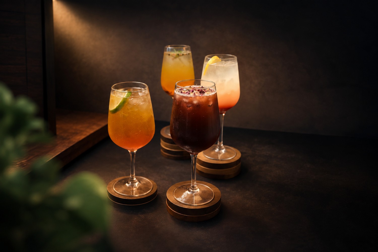 Colorful fruit and herbal drinks in glasses at Beijing Tasty House, a Chinese Restaurant in San Gabriel