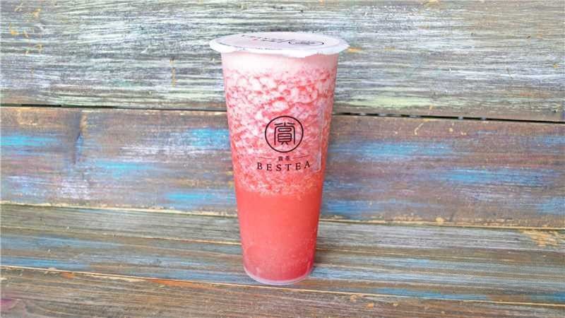 Strawberry Slush Tea - Pink slushy tea with fresh strawberry bits at Bestea & Sushi, a Japanese restaurant in Oviedo