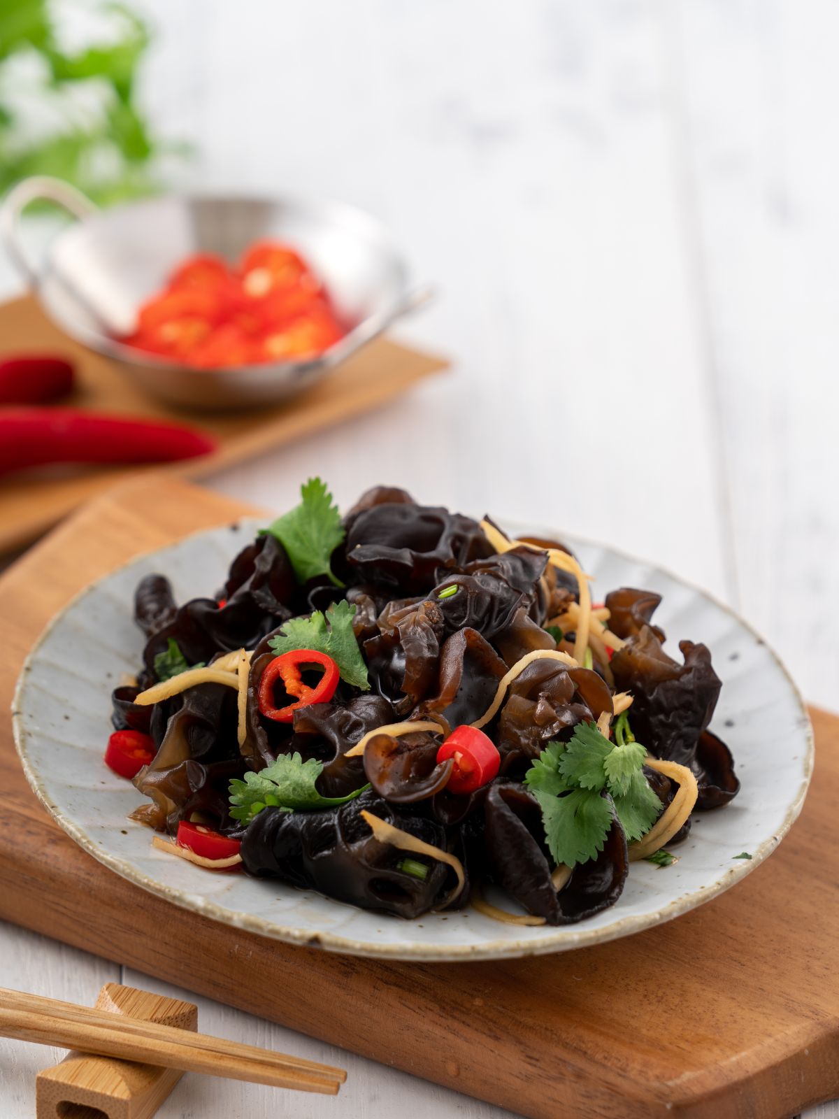 Cold wood ear mushroom salad tossed with chili, ginger strips and fresh cilantro at Bk Hand Pulled Noodles, a Chinese Restaurant in Brooklyn