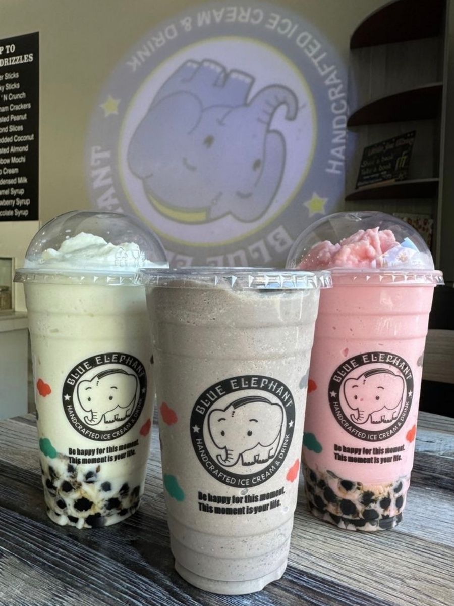 Assorted boba drinks with creative toppings at Blue Elephant Thai Ice Cream and Drink, a Ice cream shop in Murrieta