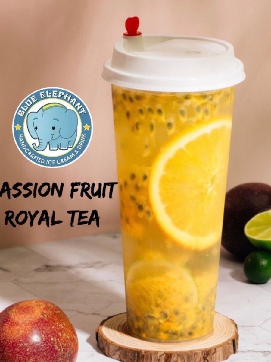 Passion fruit royal tea with fresh citrus at Blue Elephant Thai Ice Cream and Drink, a Ice cream shop in Murrieta