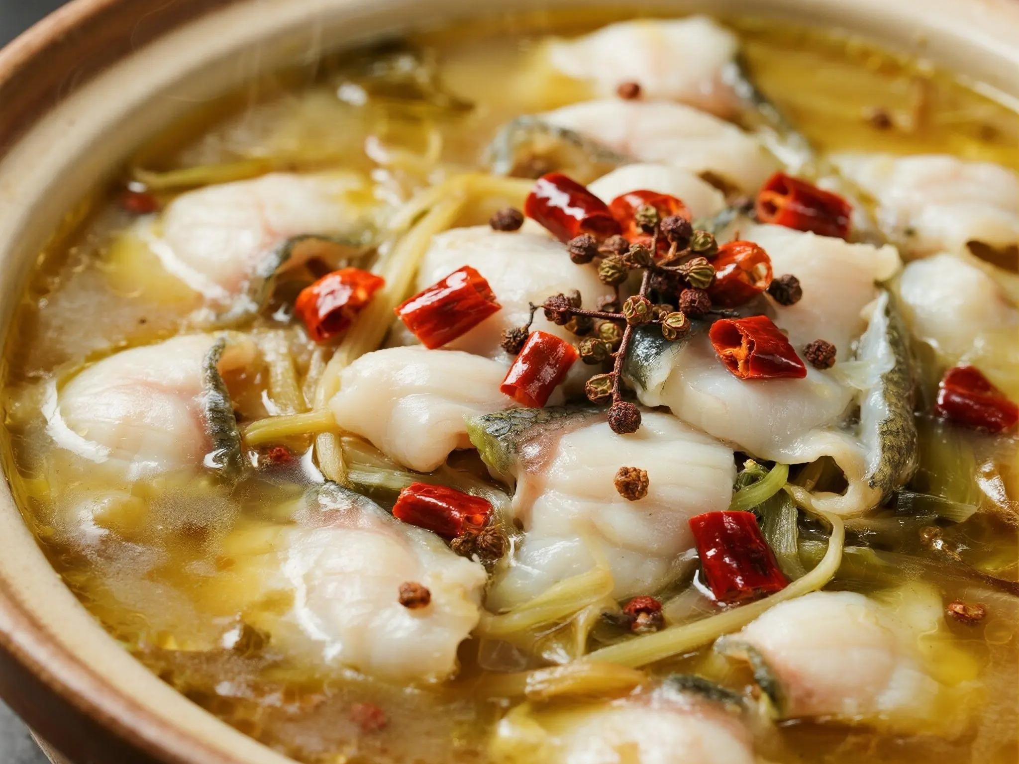 Spicy pickled fish soup with Sichuan pepper at Boiling Seafood Wok, a Chinese Restaurant in Rosemead