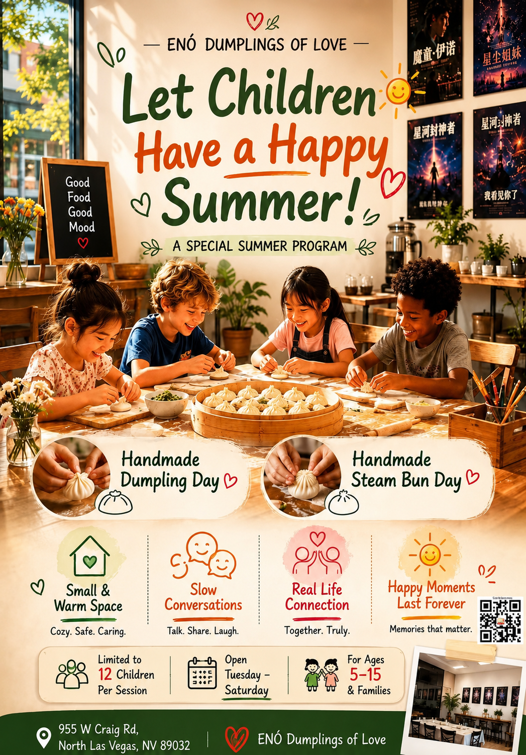 Children Making Dumplings During a Family Summer Program at ENÓ Dumplings of Love in North Las Vegas