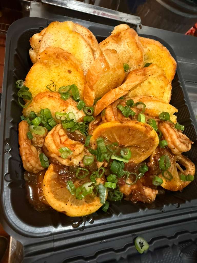 BBQ Shrimp with Toasted Bread at Bourbon Street Sweet & Savory, Asian Fusion Restaurant in Yucaipa