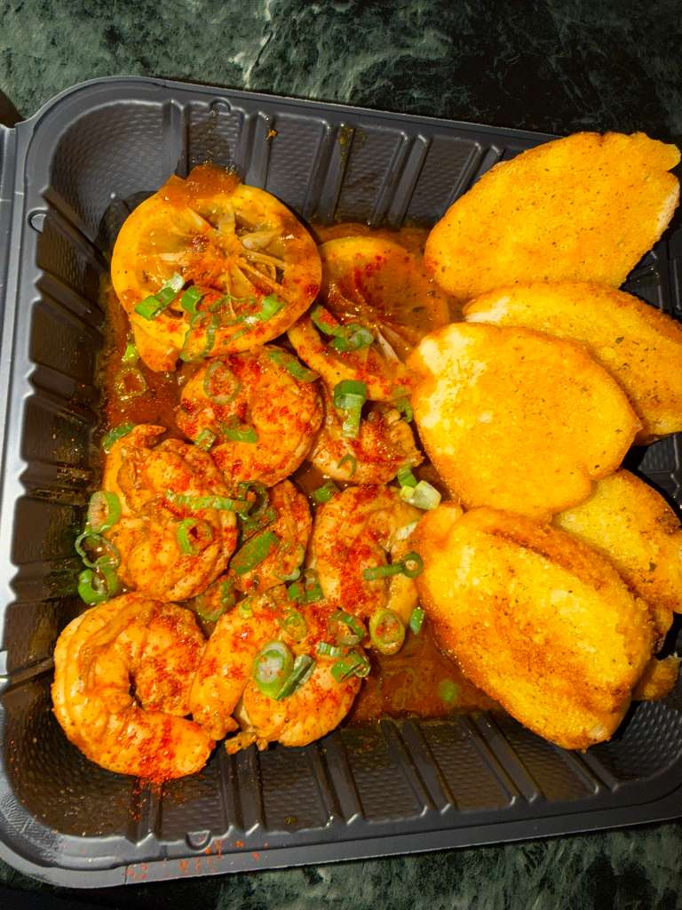 BBQ Shrimp with Toasted Bread at Bourbon Street Sweet & Savory, Asian Fusion Restaurant in Yucaipa