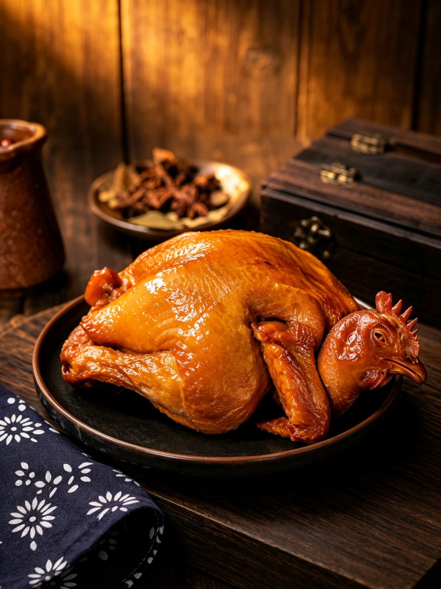 Whole tender braised chicken with shiny amber skin at Braised Canaan, a Chinese Restaurant in Flushing
