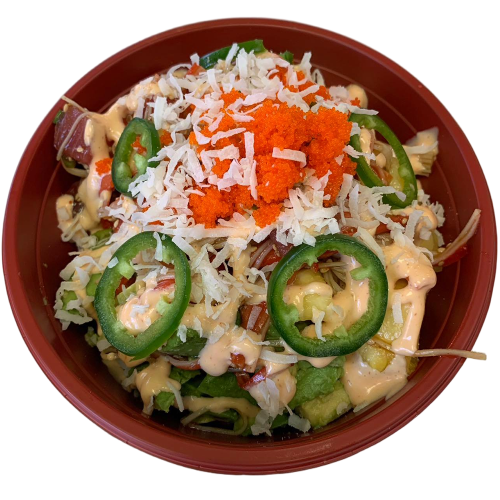 Poke-CO-2016-Bowl-Poke-Bowl-Restaurant-Spicy-Tuna-Poke-Bowl-with-Jalapeño-Tobiko-Coconut-Flakes-Bristol Spicy tuna poke bowl with jalapeño, tobiko, and coconut flakes at Poke CO 2016 Bowl Poke Bowl Restaurant in Bristol