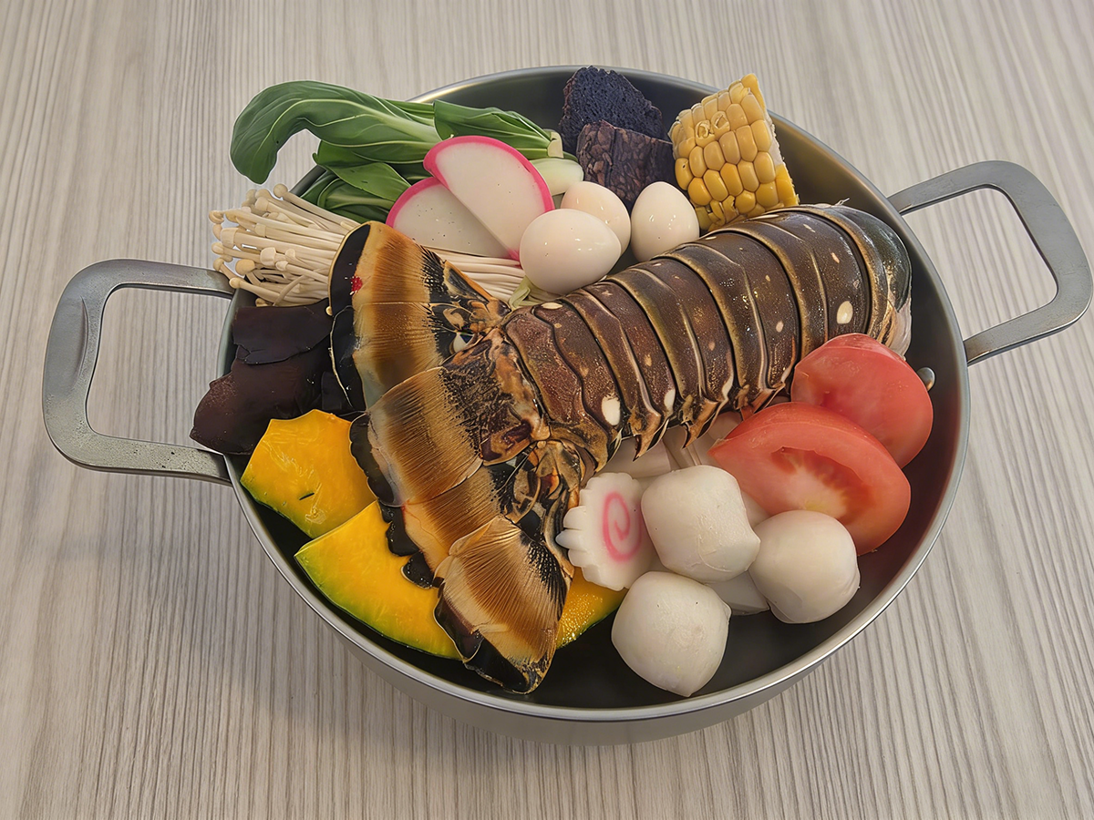 Lobster tail hot pot with vegetables and quail eggs at Bull King Steak House，a Asian Fusion Steakhouse in Glendale