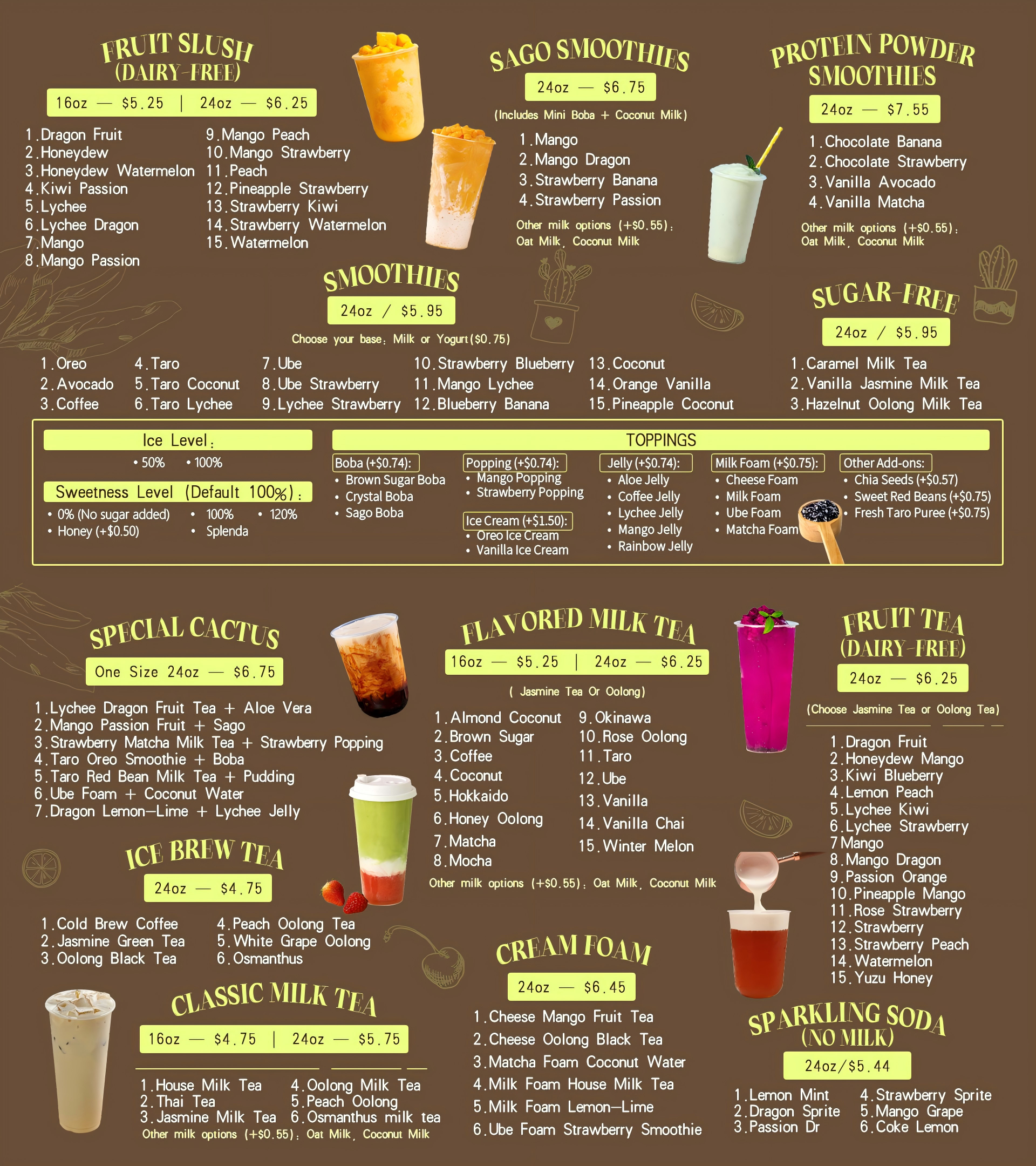 Cactus Bubble Tea Bubble Tea Store 2025 Cactus New Menu