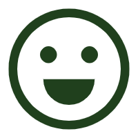 Circular happy smiley face icon in dark green