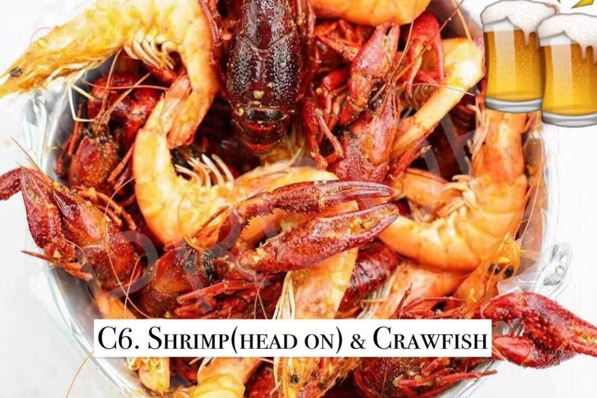 Boiled head-on shrimp and crawfish mix at Cajun Express, a Seafood Restaurant in St Paul