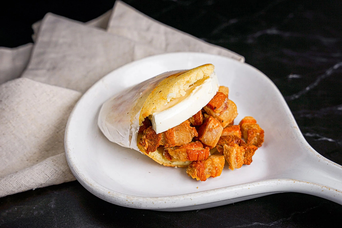 Arepa de chicharron at Candela Viva，a Colombian Restaurant in Boise
