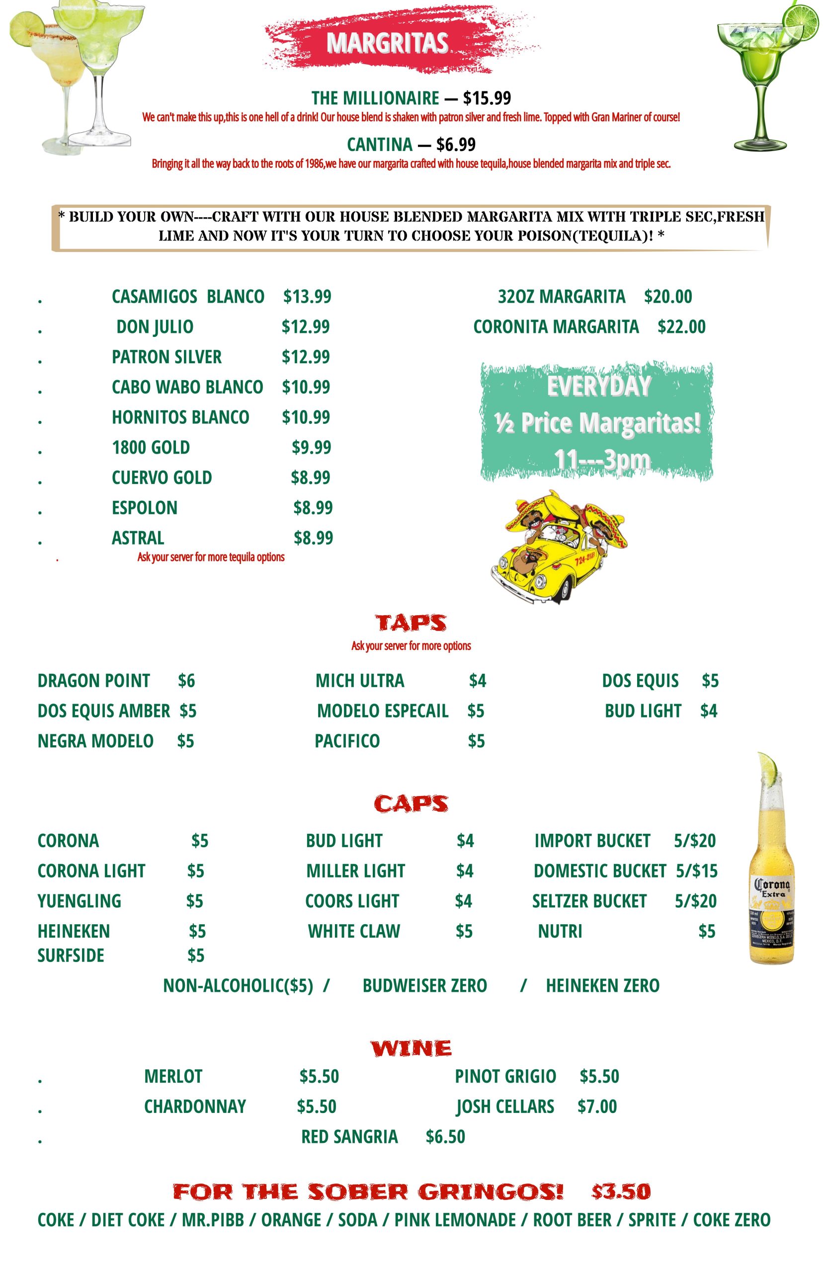 Cantina Dos Amigos Mexican Restaurant Drink Menu