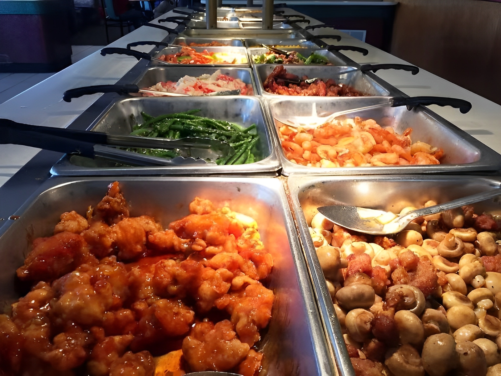 Seafood & Veggie Buffet Seafood and vegetable dishes at a buffet at Captain Buffet, a Asian Fusion restaurant in Sacramento