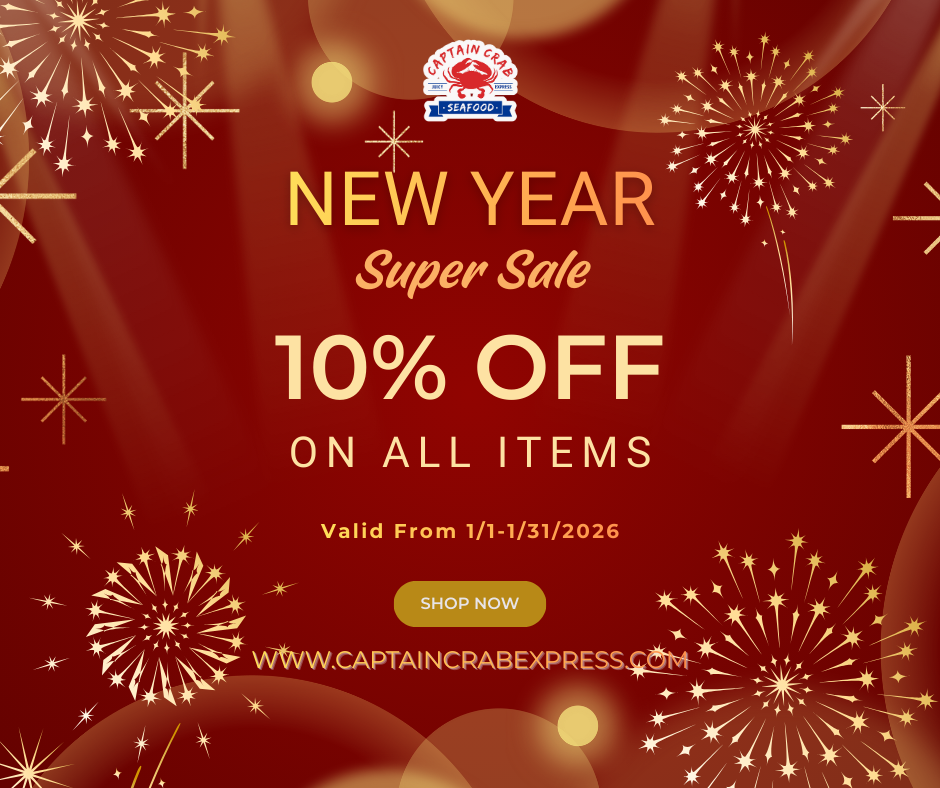 Title: Captain Crab Express New Year Super Sale: 10% off all items (1/1-1/31/2026)
Alt: Promotional graphic for Captain Crab Express: 10% off all items (1/1-1/31/2026). 