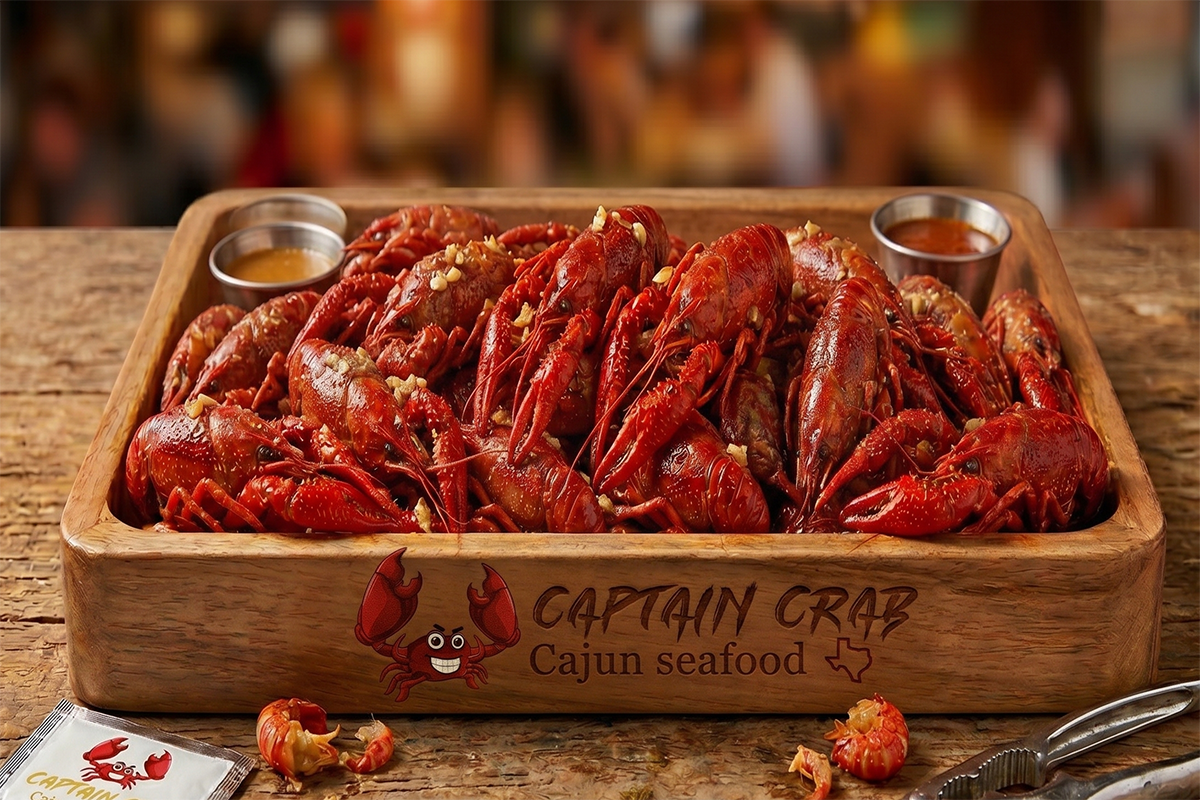Boiled Cajun crawfish platter at Captain Crab, a Cajun Seafood Restaurant in New Caney