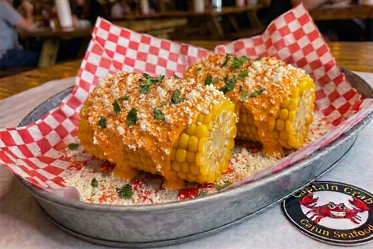 Elote-style Cajun street corn at Captain Crab, a Cajun Seafood Restaurant in New Caney