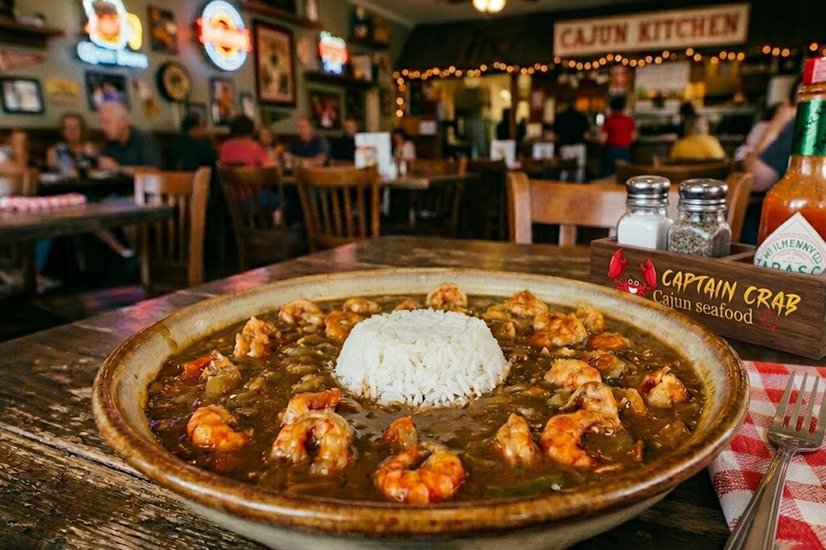 Shrimp etouffee with rice at Captain Crab, a Cajun Seafood Restaurant in New Caney