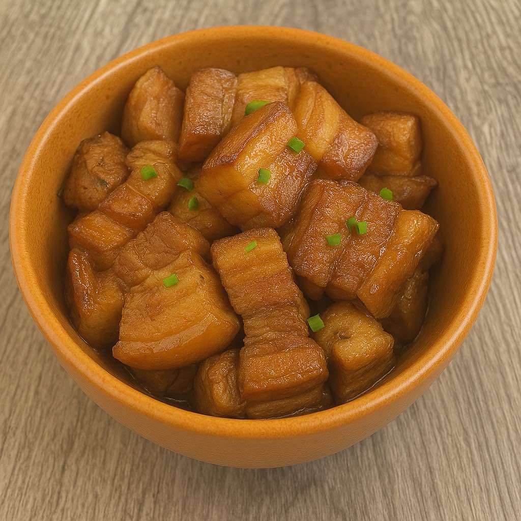 A bowl of braised pork belly, with rich and tender pork pieces at Chop Chinese Food，a Chinese Restaurant in Los Angeles