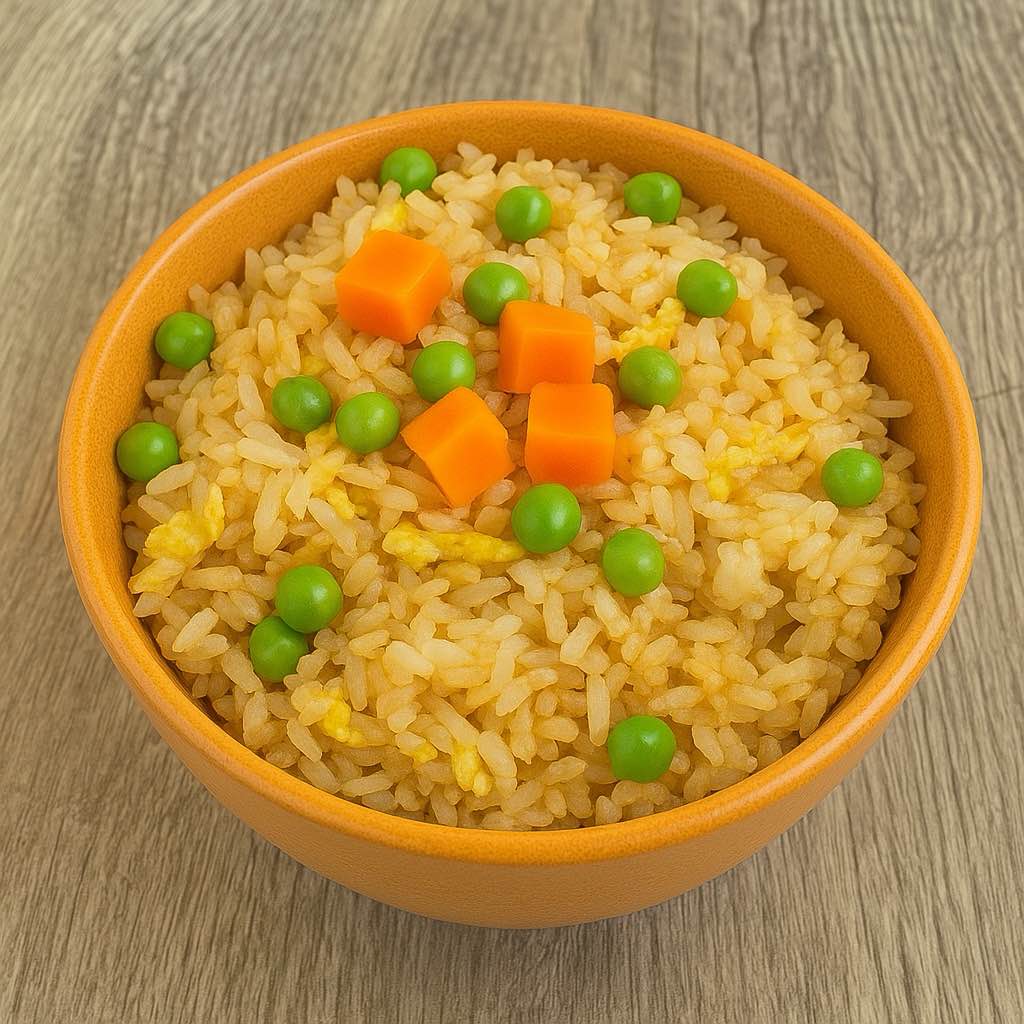 A bowl of egg fried rice, with fluffy rice and scrambled eggs at Chop Chinese Food，a Chinese Restaurant in Los Angeles