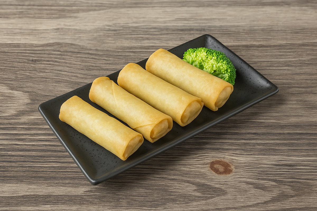 A plate of egg rolls, crispy and golden brown at Chop Chinese Food，a Chinese Restaurant in Los Angeles