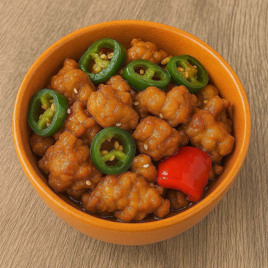 A bowl of jalapeno chicken, with spicy jalapenos and tender chicken at Chop Chinese Food，a Chinese Restaurant in Los Angeles