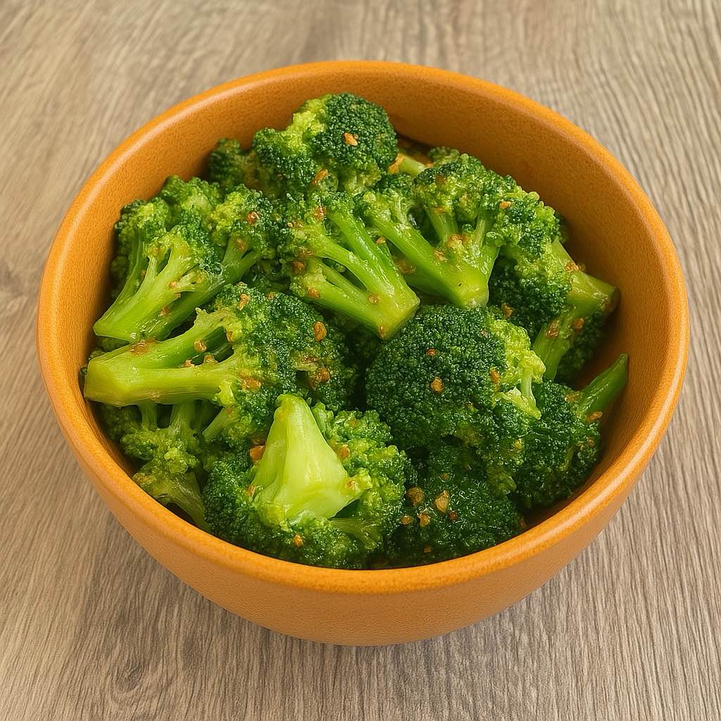 A bowl of saltee broccoli, with fresh and crisp broccoli florets at Chop Chinese Food，a Chinese Restaurant in Los Angeles