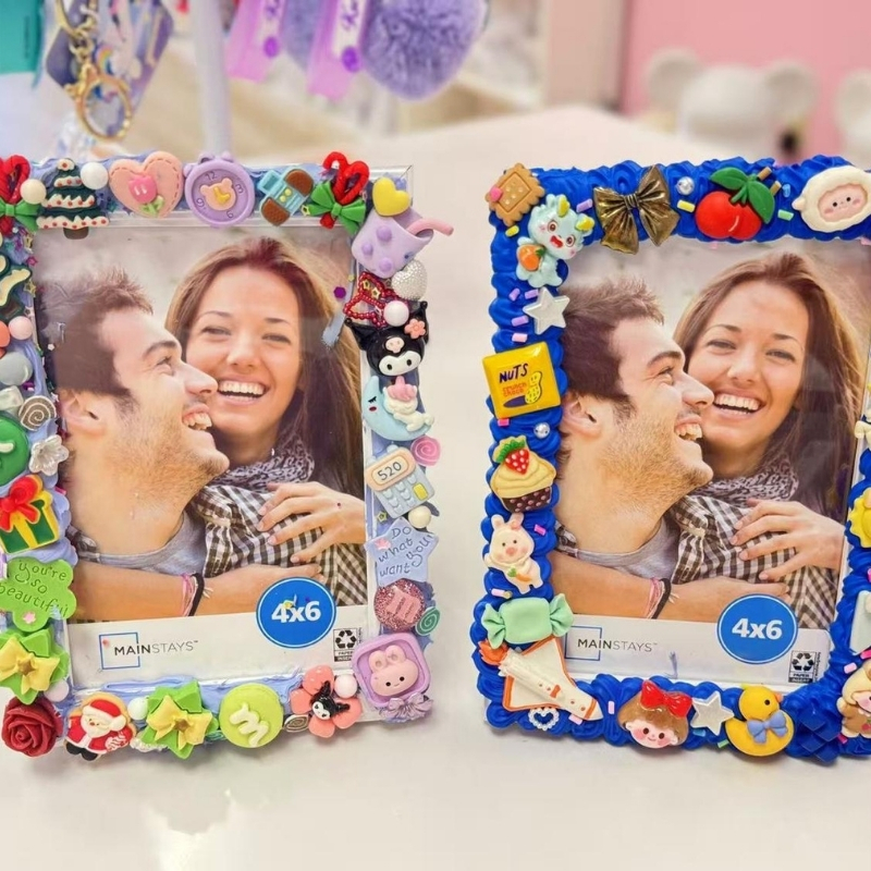 Handmade colorful photo frames with cute charms at Cha Cha Boba Tea Shoppe, a Bubble tea store in Little Rock