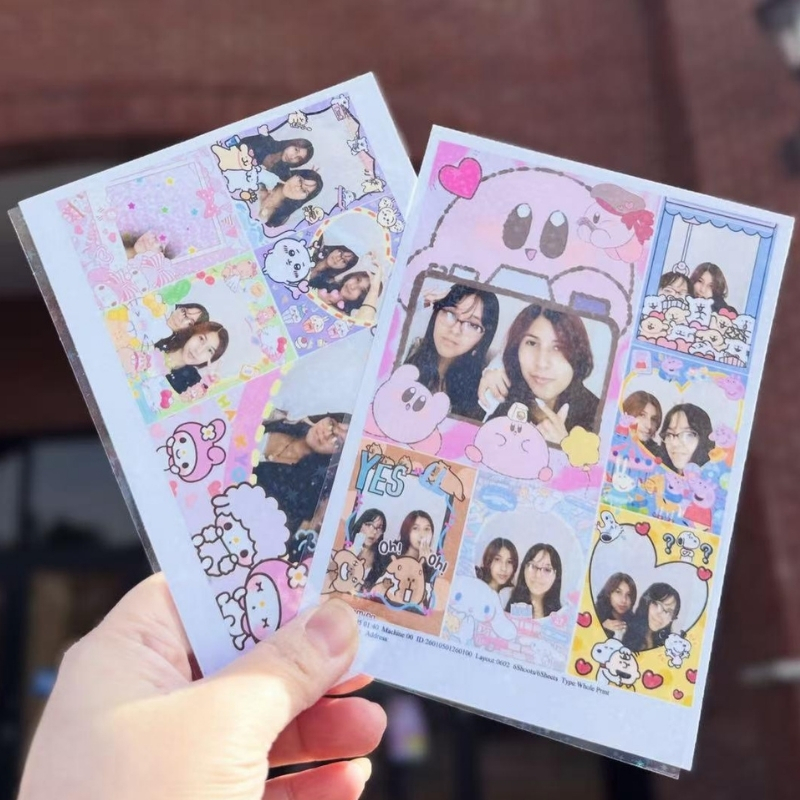 Colorful kawaii photo strips with cartoon stickers at Cha Cha Boba Tea Shoppe, a Bubble tea store in Little Rock