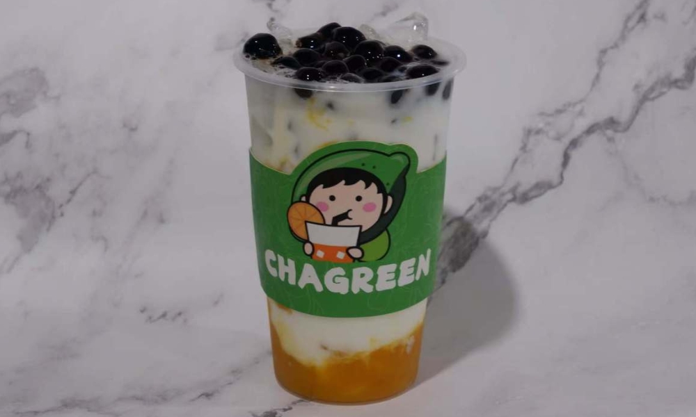 Creamy mango milk with boba at Chagreen tea, a Bubble tea store in Wantagh.
