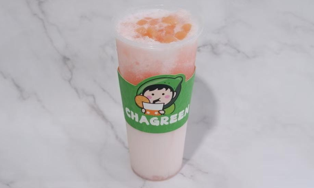 Creamy peach and coconut milk smoothie at Chagreen tea, a Bubble tea store in Wantagh.