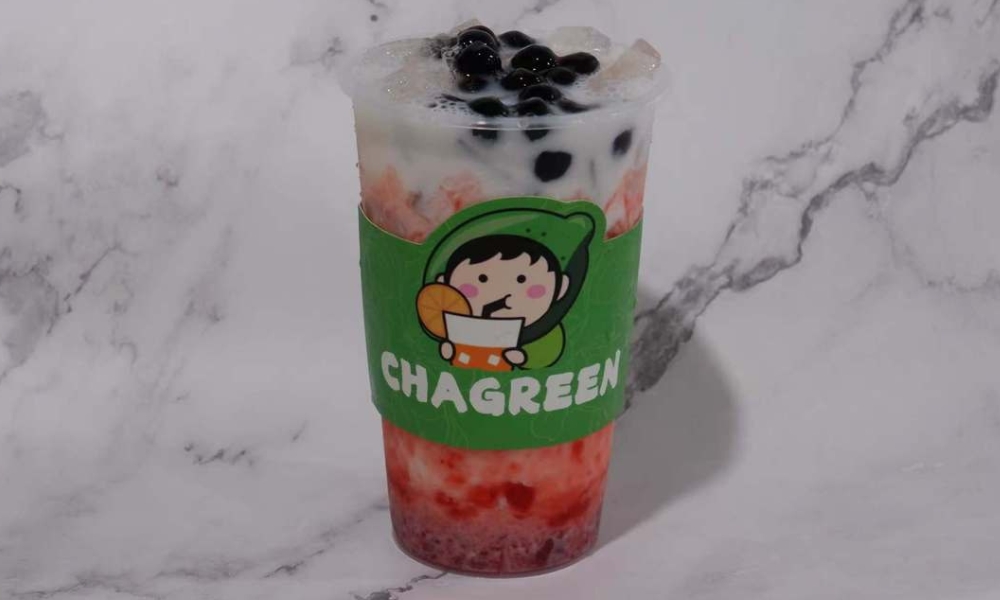 Creamy strawberry milk with boba at Chagreen tea, a Bubble tea store in Wantagh.