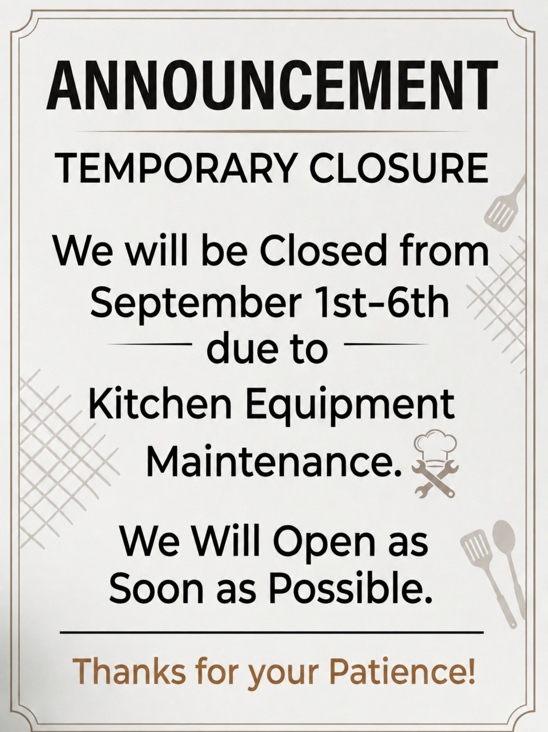 Notice of Special Operating Hours