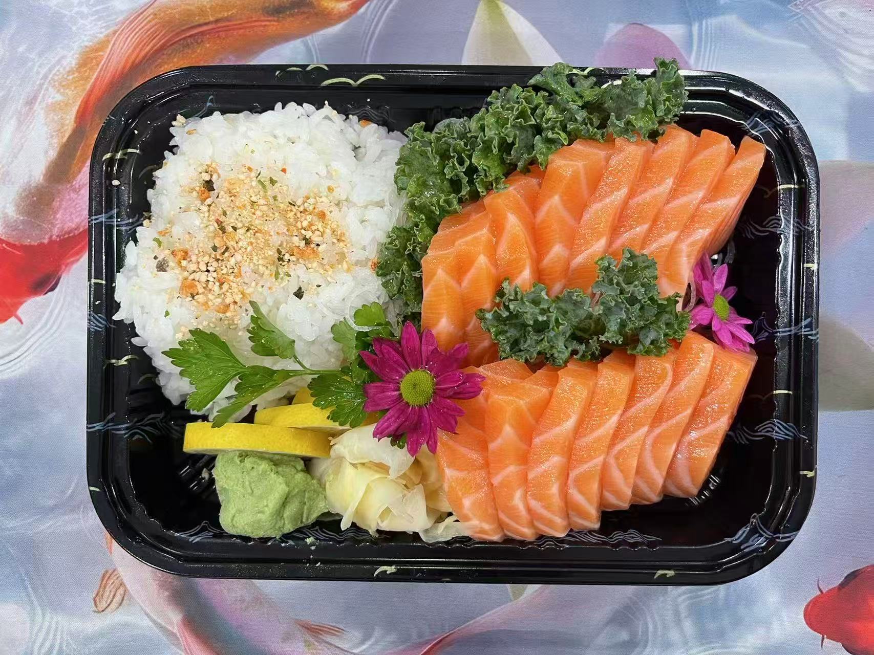 Salmon sashimi & seasoned rice set at Chang One Sushi, a Japanese Restaurant in Glendora