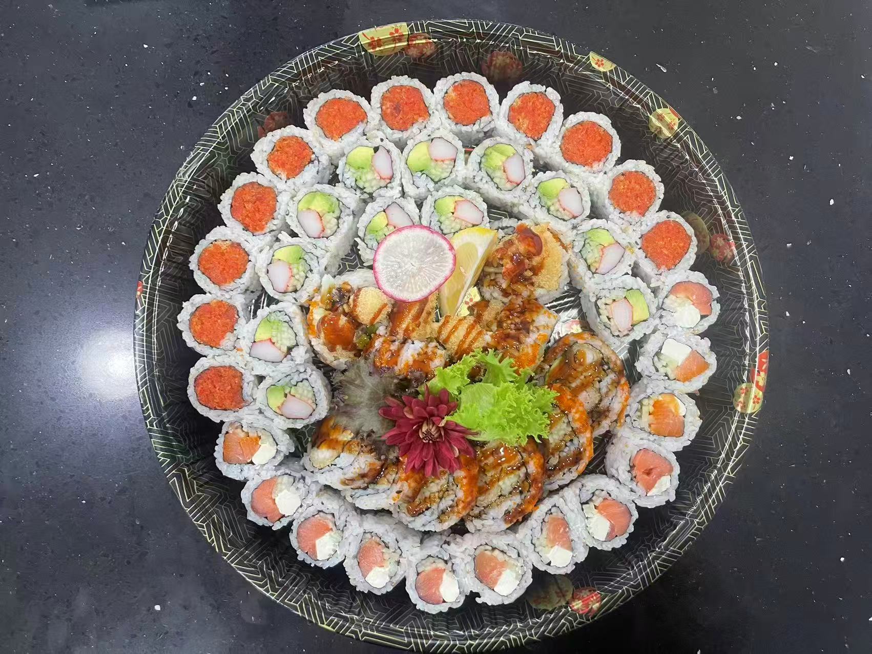 Assorted sushi circle platter at Chang One Sushi, a Japanese Restaurant in Glendora