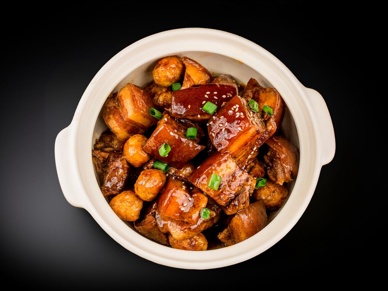 Braised pork belly with quail eggs in soy sauce at Chef Gong Chinese Restaurant in Lansing