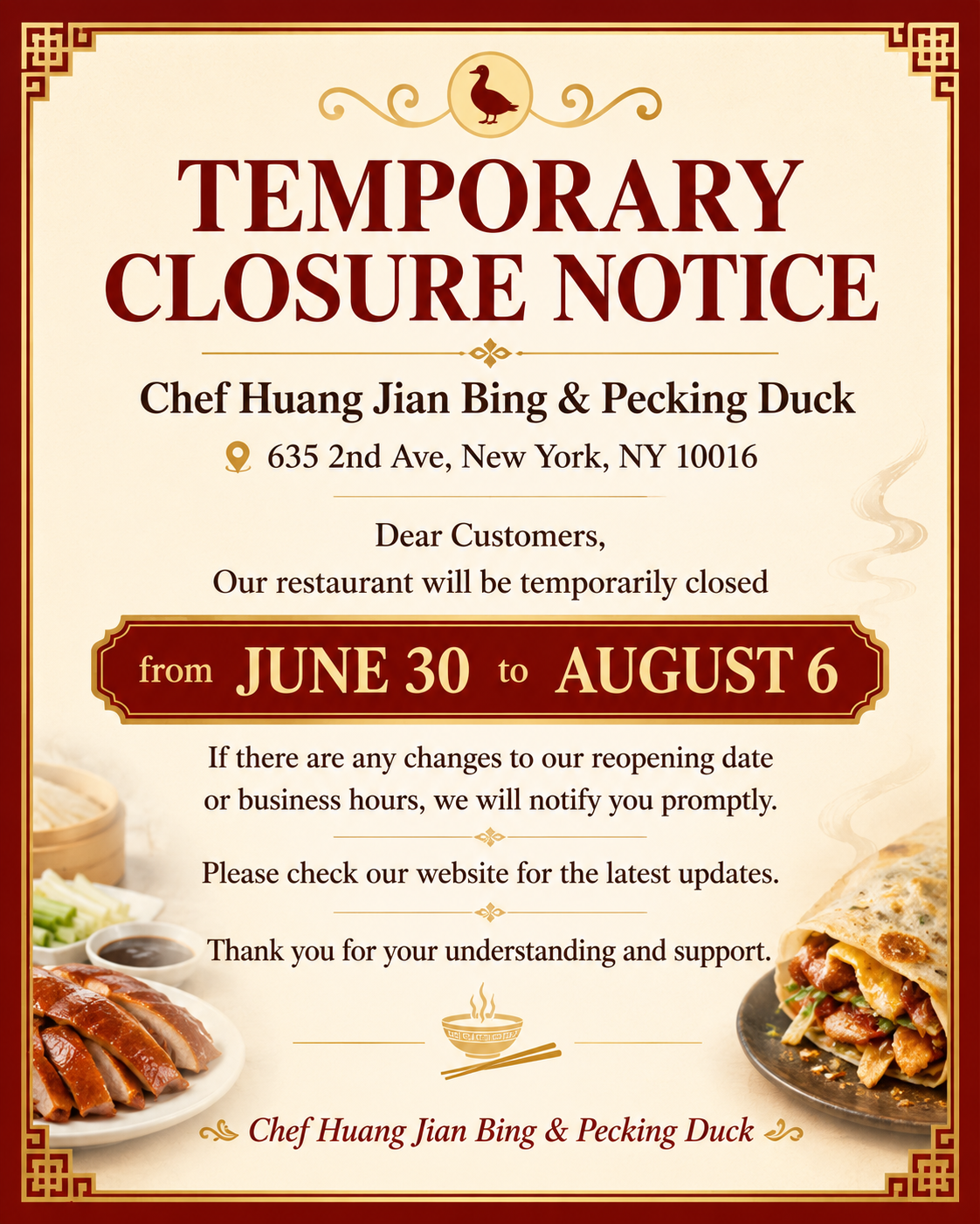 Notice of Special Operating Hours