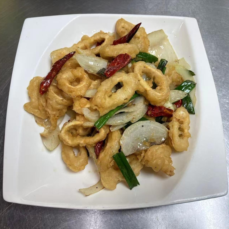 Spicy fried squid rings with onion and chili at Chef Zhao，a Chinese Restaurant in Portland