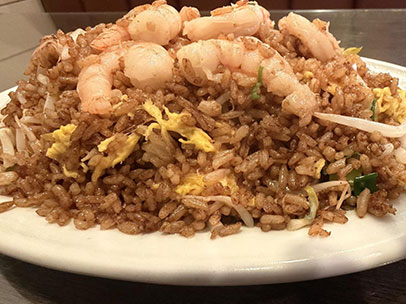 Shrimp fried rice with egg and bean sprouts served at Cheng's Restaurant, a Chinese restaurant in Rochester Hills