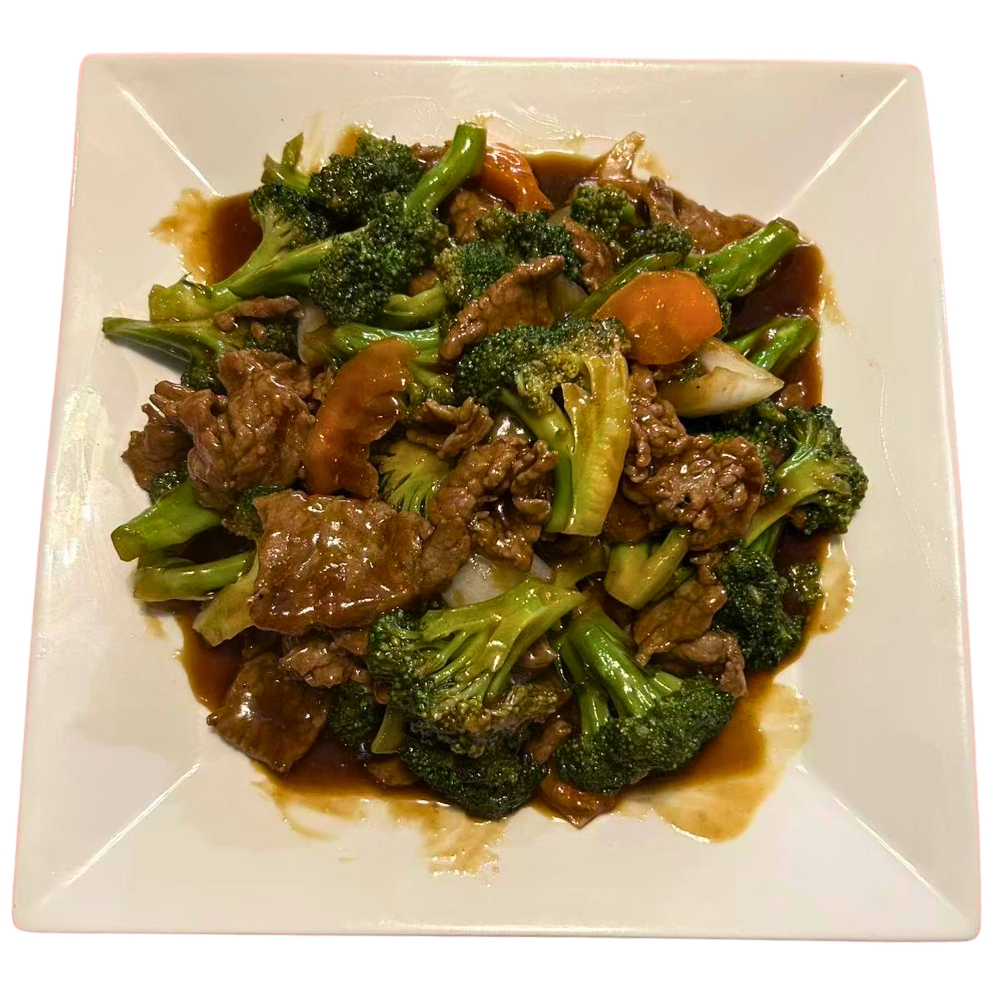 Chen’s-Family-Dish-Six-Wok-&-Bar-Chinese-Restaurant-Beef-with-Broccoli-Salem Tender beef and broccoli in savory sauce at Chen's Family Dish Six Wok & Bar, a Chinese Restaurant in Salem