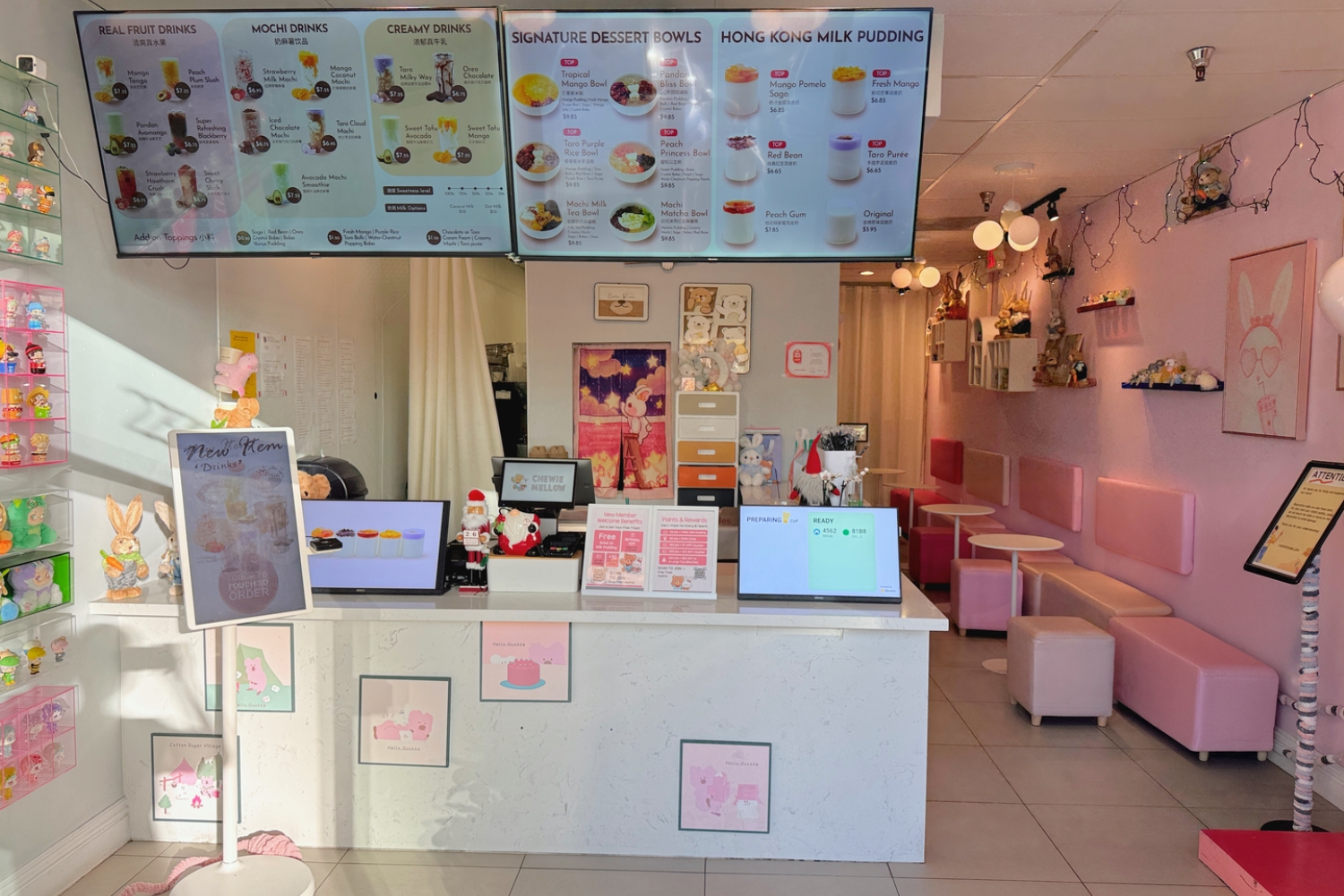 Shop counter with menu screen at Chewie & Mellow, a Dessert Shop in Irvine