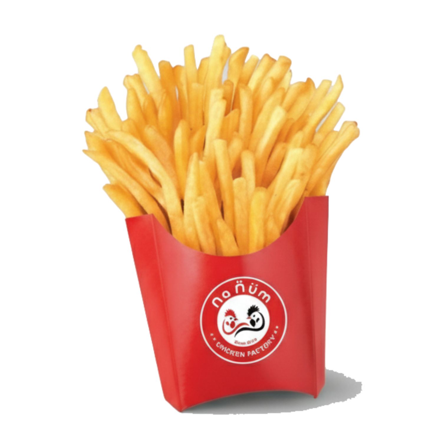 Golden crispy French fries served in branded red container at Chicken Factory, a Fast - Food Restaurant in Riverdale