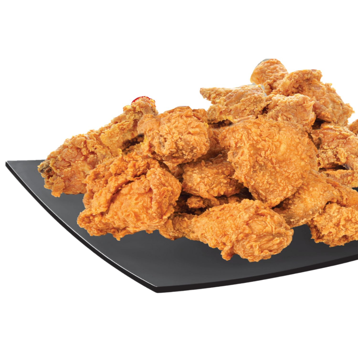 Crunchy fried chicken pieces served on black plate at Chicken Factory, a Fast - Food Restaurant in Riverdale